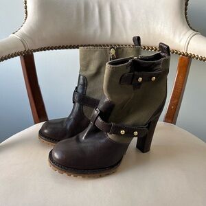 Tory Burch olive green and brown boots